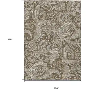 Photo of Chocolate Beige And Ivory Paisley Washable Indoor Outdoor Area Rug