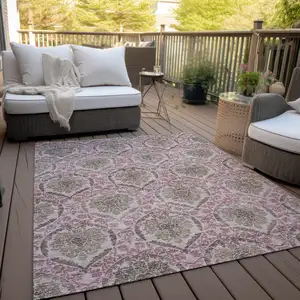 Photo of Chocolate Beige And Mauve Medallion Washable Indoor Outdoor Area Rug