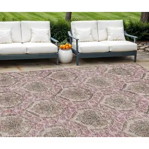 Photo of Chocolate Beige And Mauve Medallion Washable Indoor Outdoor Area Rug