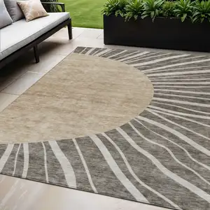 Photo of Chocolate Beige And Taupe Abstract Washable Indoor Outdoor Area Rug