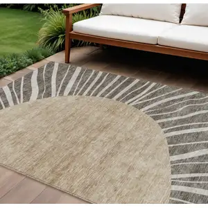 Photo of Chocolate Beige And Taupe Abstract Washable Indoor Outdoor Area Rug