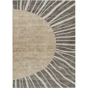 Photo of Chocolate Beige And Taupe Abstract Washable Indoor Outdoor Area Rug