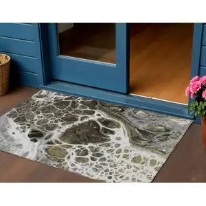 Photo of Chocolate Beige And Taupe Nautical Washable Indoor Outdoor Area Rug