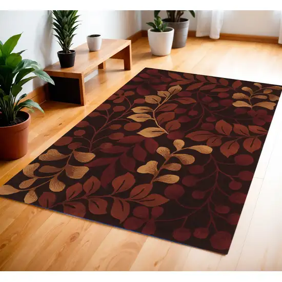 Chocolate Botanical Leaves Area Rug Photo 1