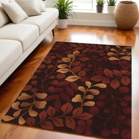 Chocolate Botanical Leaves Area Rug Photo 1