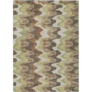 Photo of Chocolate Copper And Artichoke Green Abstract Washable Indoor Outdoor Area Rug