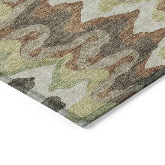 Chocolate Copper And Artichoke Green Abstract Washable Indoor Outdoor Area Rug Photo 3