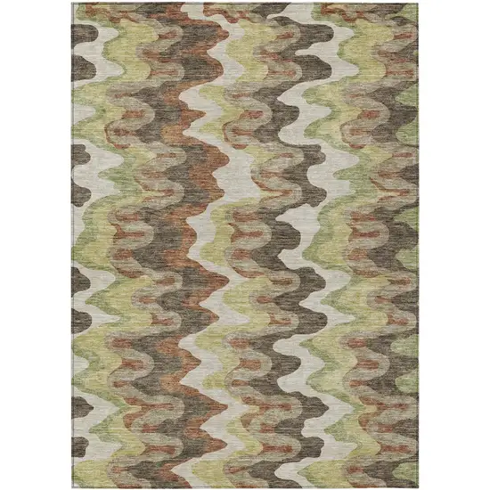 Chocolate Copper And Artichoke Green Abstract Washable Indoor Outdoor Area Rug Photo 1