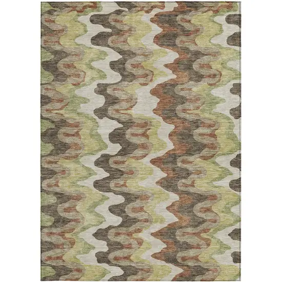 Chocolate Copper And Artichoke Green Abstract Washable Indoor Outdoor Area Rug Photo 5