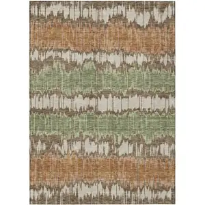 Photo of Chocolate Copper And Green Striped Washable Indoor Outdoor Area Rug