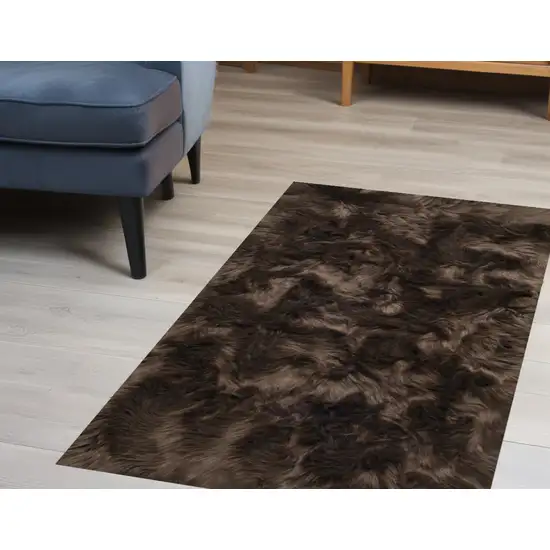 Chocolate Faux Fur Non Skid Area Rug Photo 1