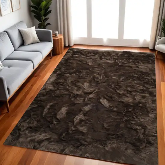 Chocolate Faux Fur Non Skid Area Rug Photo 1