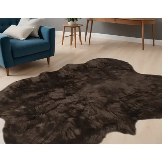 Chocolate Faux Fur Tufted Washable Non Skid Area Rug Photo 1