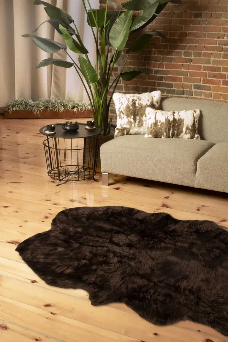 Chocolate Faux Fur Tufted Washable Non Skid Area Rug Photo 3