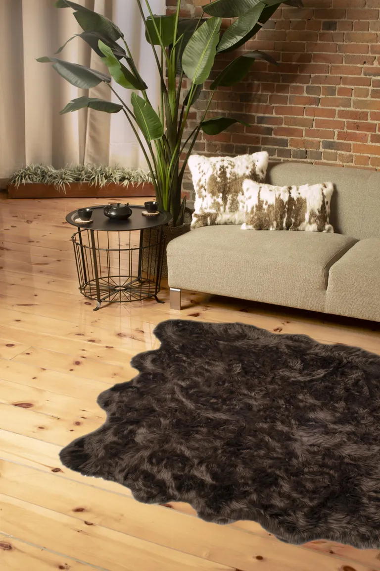 Chocolate Faux Fur Washable Non Skid Area Rug Photo 3