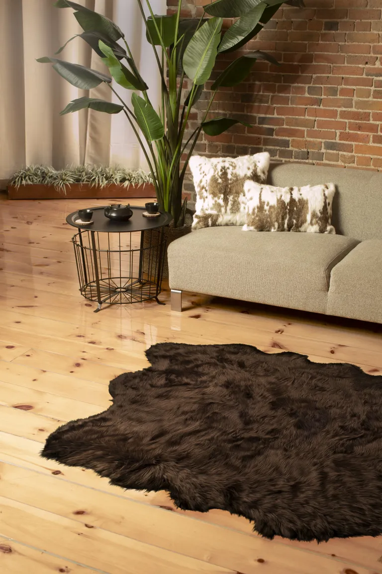 Chocolate Faux Sheepskin Non Skid Area Rug Photo 1