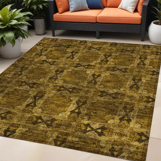 Chocolate Floral Medallion Washable Non Skid Indoor Outdoor Area Rug Photo 1