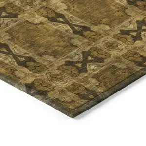 Photo of Chocolate Floral Medallion Washable Non Skid Indoor Outdoor Area Rug