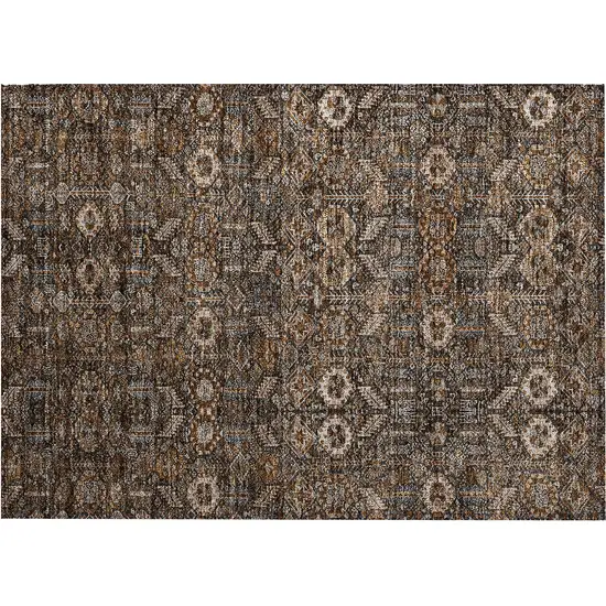 Chocolate Floral Washable Non Skid Indoor Outdoor Area Rug Photo 1