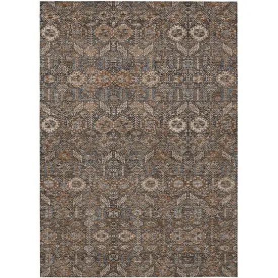 Chocolate Floral Washable Non Skid Indoor Outdoor Area Rug Photo 1