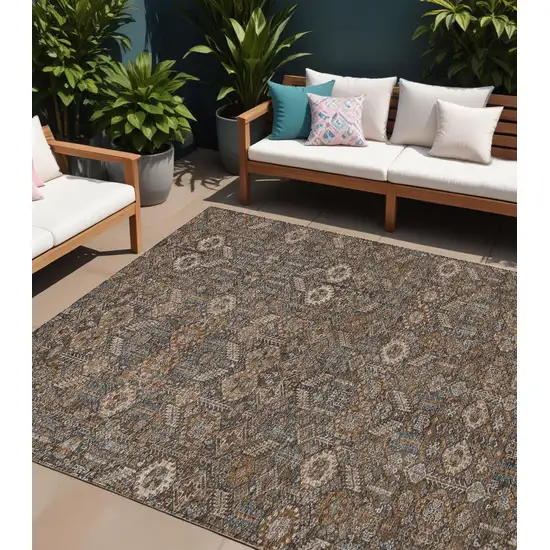 Chocolate Floral Washable Non Skid Indoor Outdoor Area Rug Photo 1