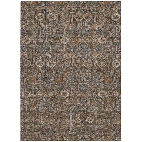 Chocolate Floral Washable Non Skid Indoor Outdoor Area Rug Photo 4