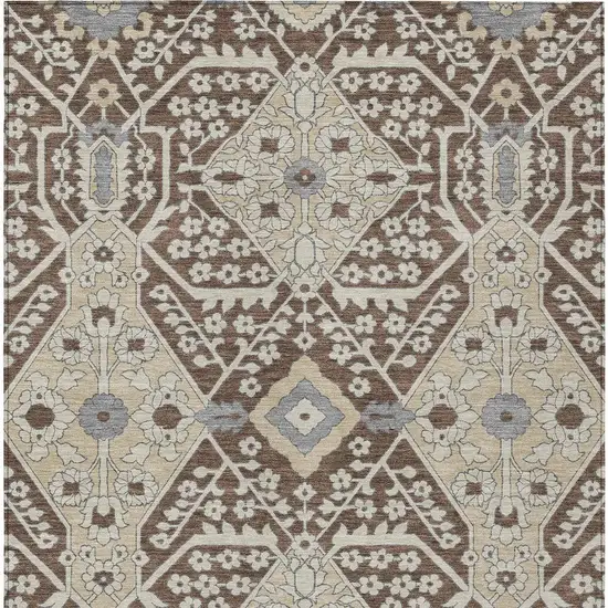 Chocolate Gray And Beige Floral Washable Indoor Outdoor Area Rug Photo 7