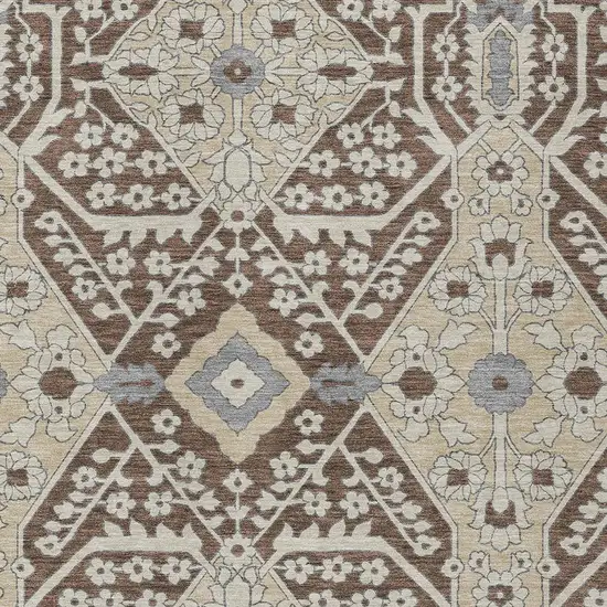 Chocolate Gray And Beige Floral Washable Indoor Outdoor Area Rug Photo 6