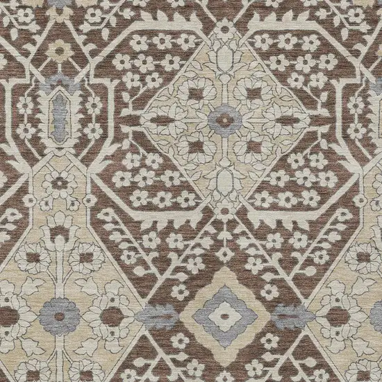 Chocolate Gray And Beige Floral Washable Indoor Outdoor Area Rug Photo 6