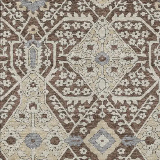 Chocolate Gray And Beige Floral Washable Indoor Outdoor Area Rug Photo 6