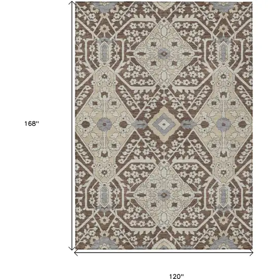 Chocolate Gray And Beige Floral Washable Indoor Outdoor Area Rug Photo 3