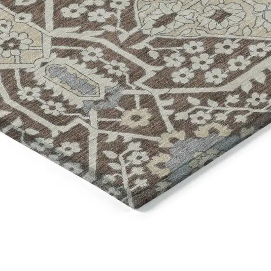 Chocolate Gray And Beige Floral Washable Indoor Outdoor Area Rug Photo 5