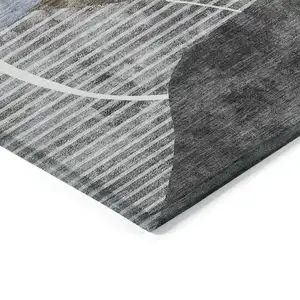 Photo of Chocolate Gray And Charcoal Abstract Washable Indoor Outdoor Area Rug