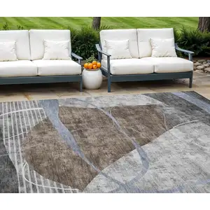 Photo of Chocolate Gray And Charcoal Abstract Washable Indoor Outdoor Area Rug