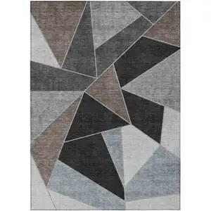 Photo of Chocolate Gray And Charcoal Geometric Washable Indoor Outdoor Area Rug