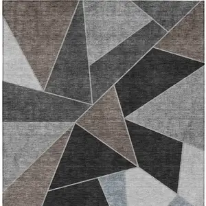 Photo of Chocolate Gray And Charcoal Geometric Washable Indoor Outdoor Area Rug