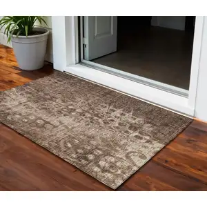 Photo of Chocolate Ikat Washable Non Skid Indoor Outdoor Area Rug