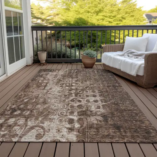 Chocolate Ikat Washable Non Skid Indoor Outdoor Area Rug Photo 7