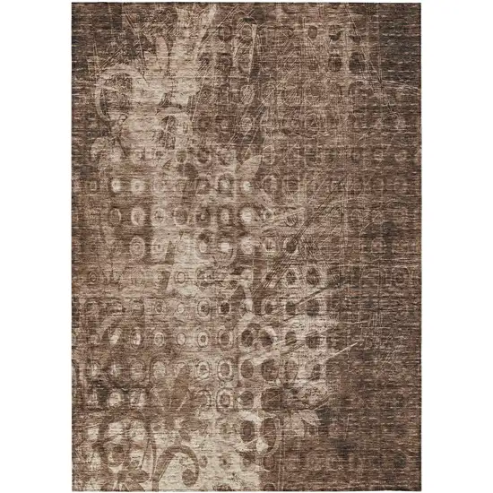 Chocolate Ikat Washable Non Skid Indoor Outdoor Area Rug Photo 2