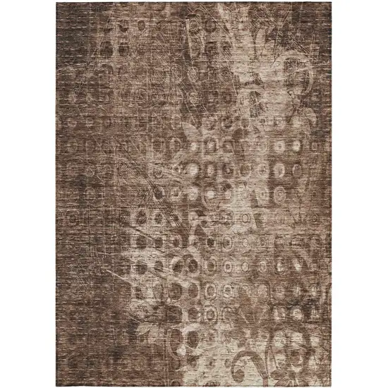 Chocolate Ikat Washable Non Skid Indoor Outdoor Area Rug Photo 6