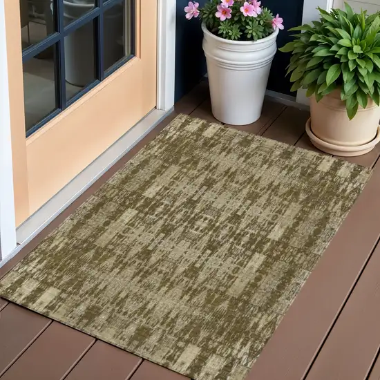 Chocolate Taupe And Beige Moroccan Washable Indoor Outdoor Area Rug Photo 1