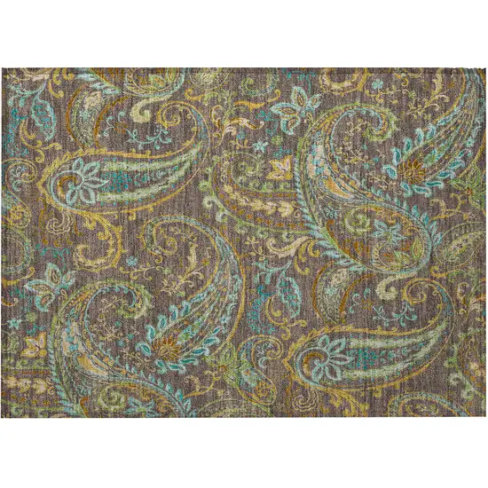 Chocolate Paisley Washable Non Skid Indoor Outdoor Area Rug Photo 2