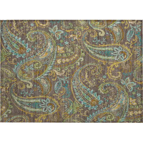 Chocolate Paisley Washable Non Skid Indoor Outdoor Area Rug Photo 1