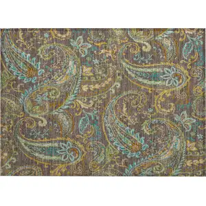 Photo of Chocolate Paisley Washable Non Skid Indoor Outdoor Area Rug