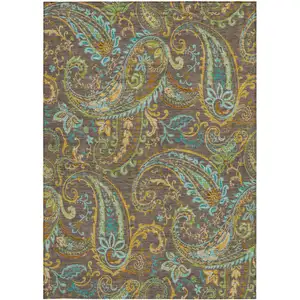 Photo of Chocolate Paisley Washable Non Skid Indoor Outdoor Area Rug