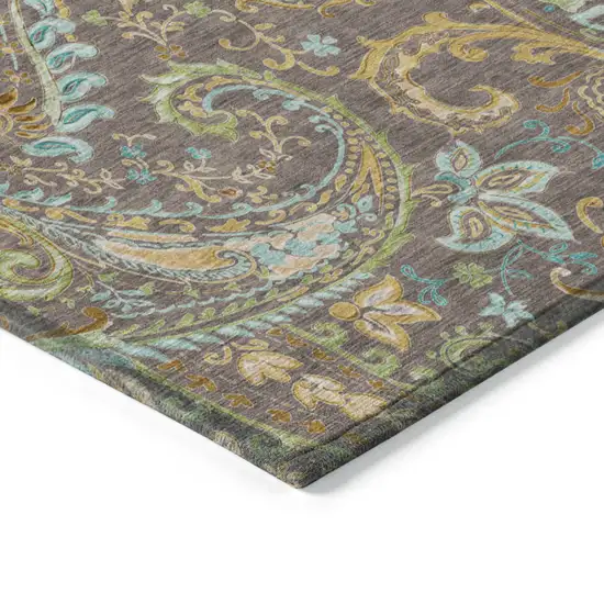 Chocolate Paisley Washable Non Skid Indoor Outdoor Area Rug Photo 5