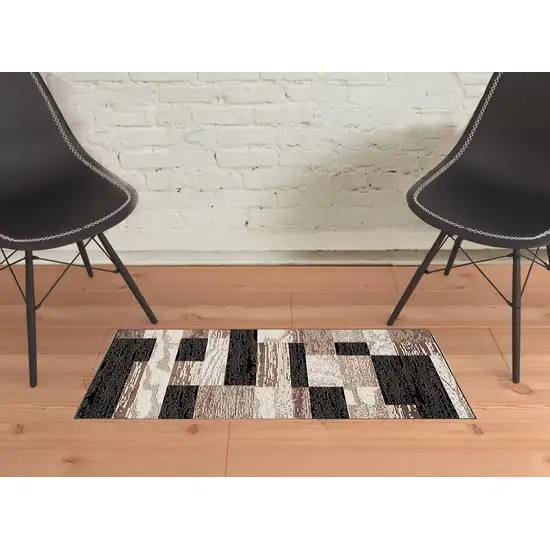 Chocolate Patchwork Power Loom Stain Resistant Area Rug Photo 2