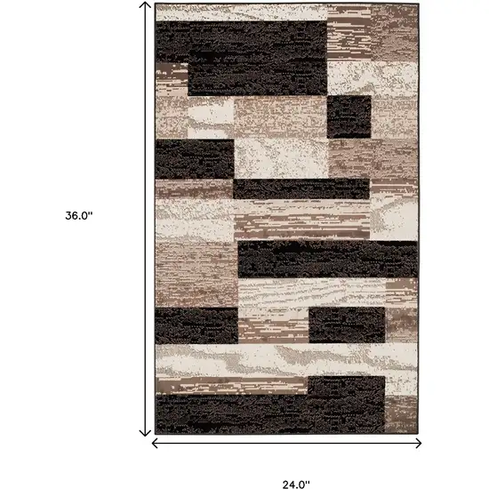 Chocolate Patchwork Power Loom Stain Resistant Area Rug Photo 6