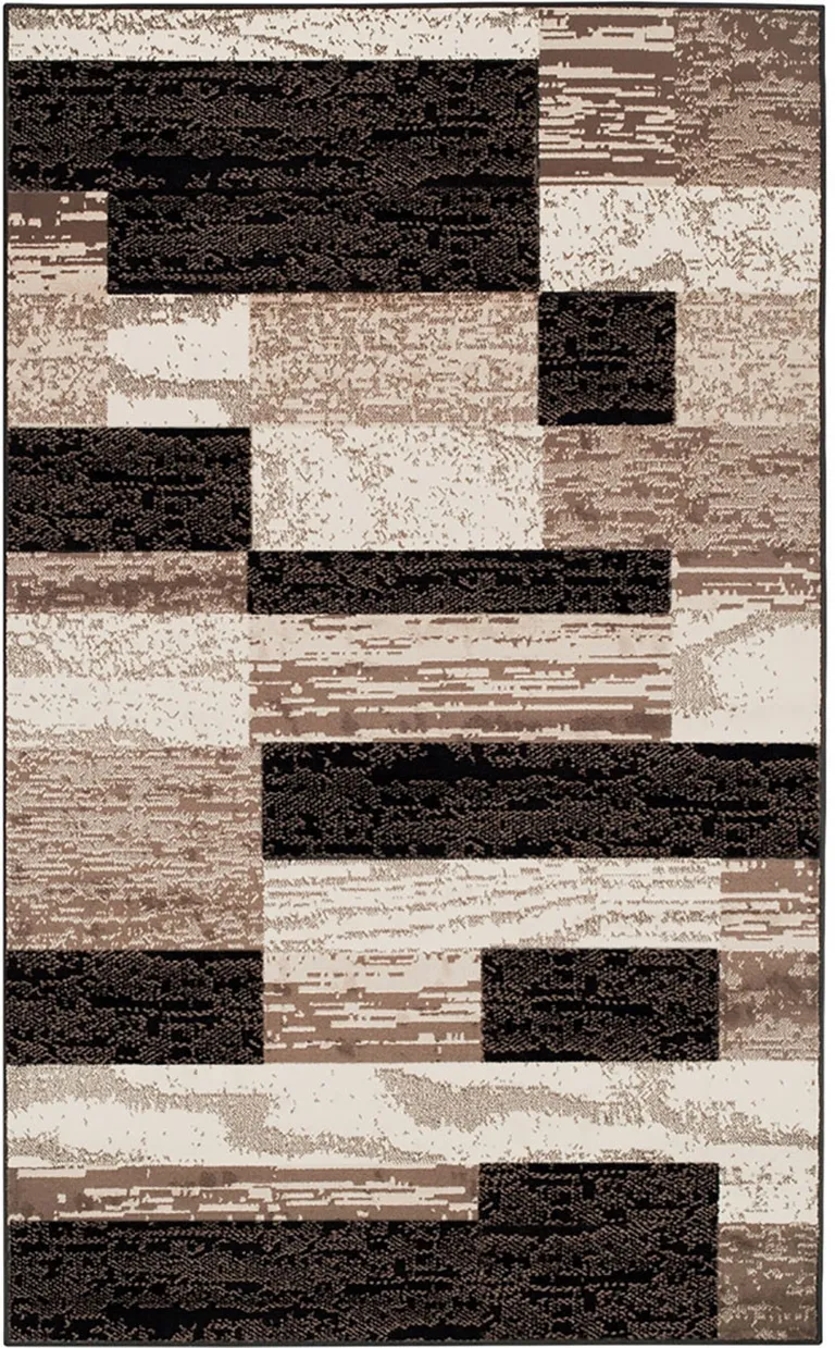 Chocolate Patchwork Power Loom Stain Resistant Area Rug Photo 1