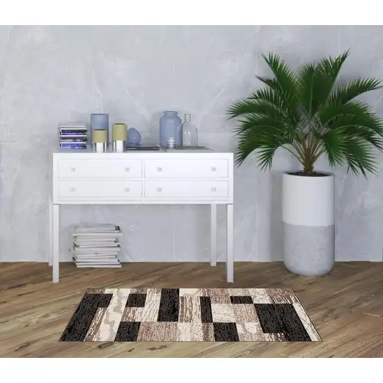 Chocolate Patchwork Power Loom Stain Resistant Area Rug Photo 2